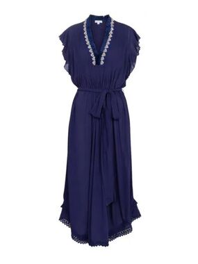 Poupette St Barth Sasha Belted Seashell Midi Dress Blue